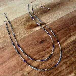 Natural Muli Colored Gemstone Beaded Necklace, Lapis Lazuli Labradorite Pyrite